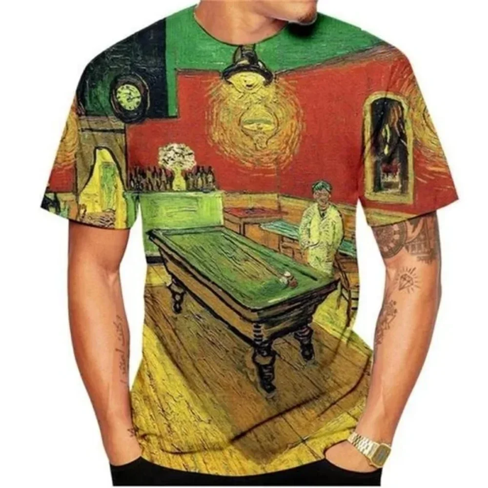 Summer Short Sleeved T-shirt for Men and Women's Casual Retro Vincent Van Gogh Art Starry Night 3D Printed Short Sleeved Tops