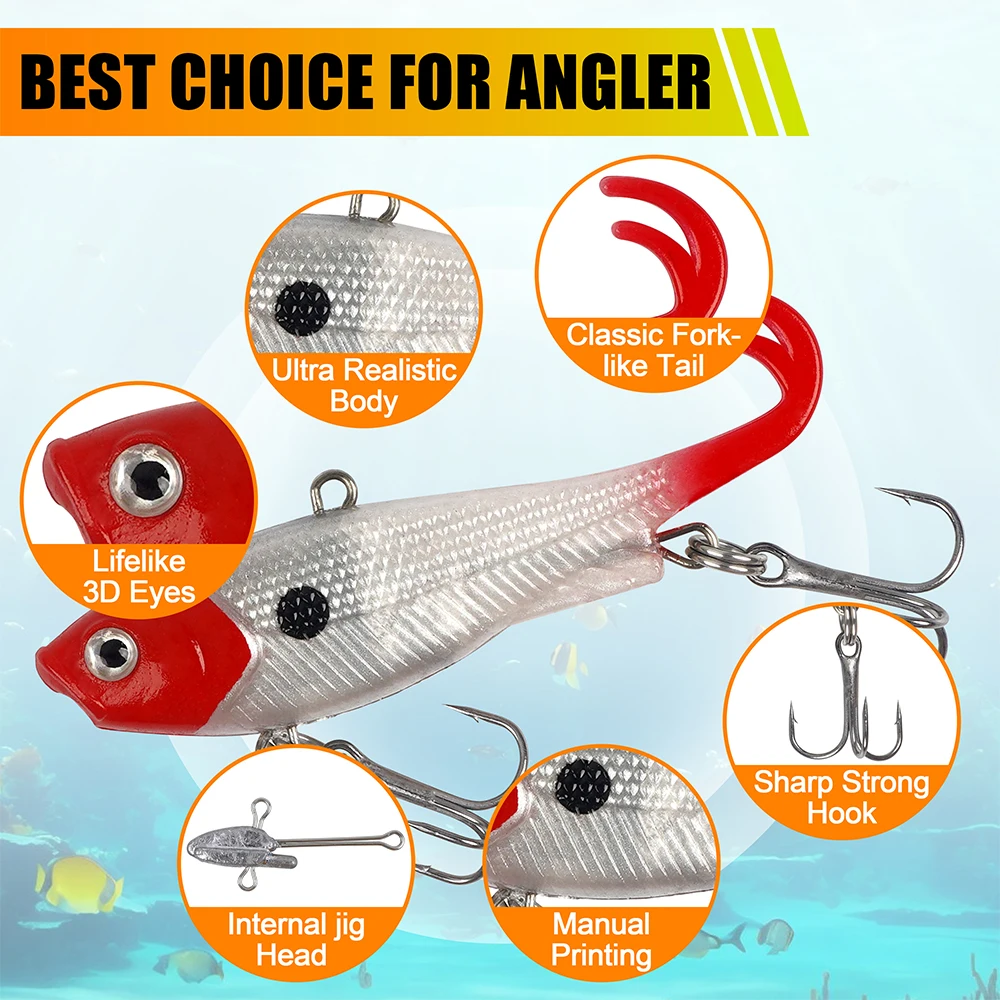 10Pcs/5Pcs Soft Fishing Lures Kit Pre-Rigged Jig Head Fork Tail Plastic Swimbaits with Treble Hooks for Bass Trout Walleye image 3