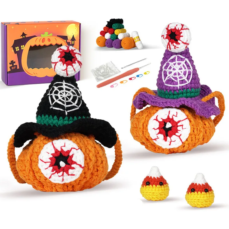 

DIY Pumpkin Backpack Crochet Kit Material Package for Beginners Adult Hook Yarn Knitting Doll Unfinished Supplies Hallowmas Gift