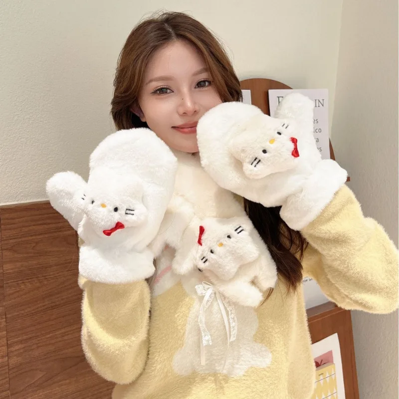 

2Pcs/set Sanrio Hello Kitty Girl Scarf and Glove Set Kawaii Sanrio Pochacco Woman Plush Winter Warmth Stuff Cute Anime Girl Gift