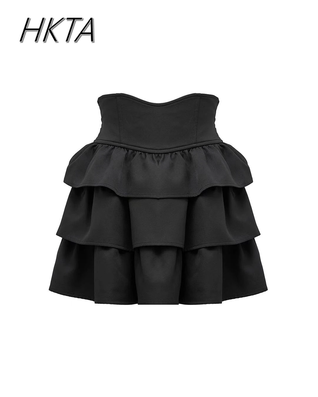 Japanese Lolita Commuter Three Layer Cake Black Skirt Women Summer Big Skirt Waist A Line Ruffle Edge Pleated Short Mini Skirt
