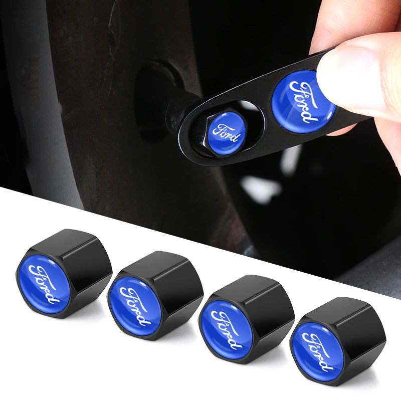 Car Wheel Tire Valve Stems Cap With Keychain Keyring Badge For Ford Focus Mondeo Kuga Fiesta MK7 Escort Explorer 2 4 MK2 MK4