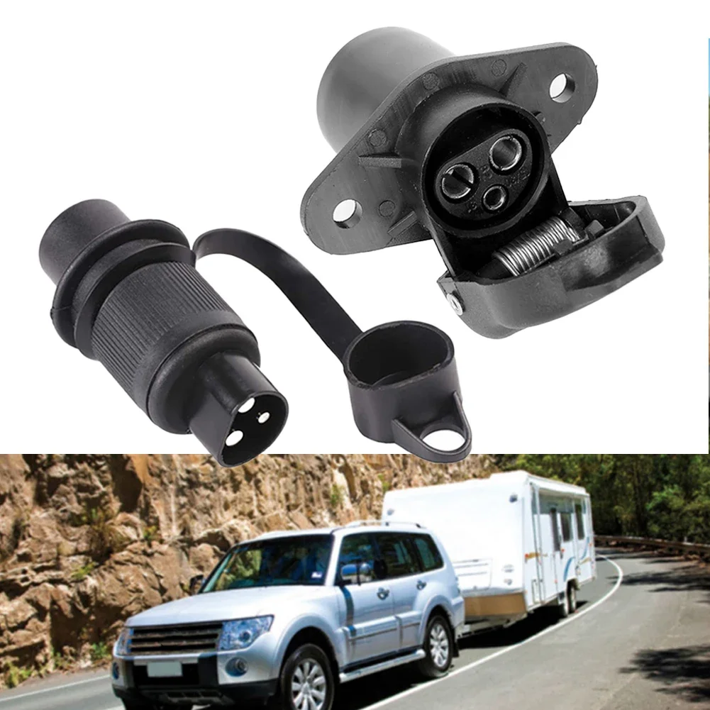 Car 12V 3 Pin 3 Pole Trailer Socket Connectors Plug-in Interface Adapter Round Trailer Tractor Plug for Caravan Truck Vehicle