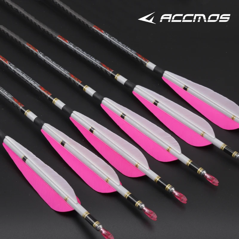 6/12pcs ID6.2mm 3K Carbon Arrows Spine 200 250 300 350 400 500 600 Archery Shaft with 5'' Natural Feather Shooting Accessory