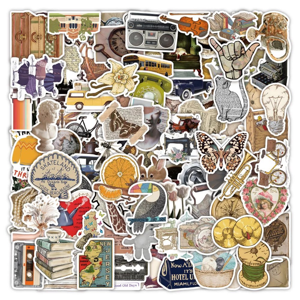 

10/30/50/100pcs Cute Vintage Art Graffiti Stickers Retro Vsco Aesthetic Decal Laptop Scrapbook Suitcase Decoration Sticker Toys