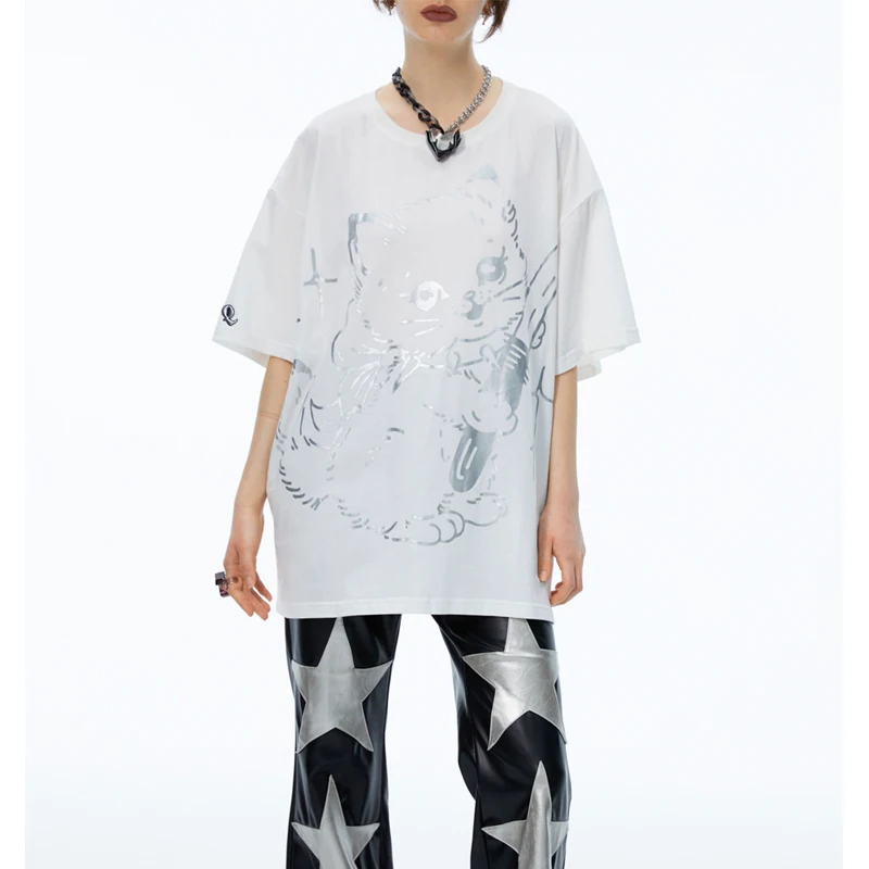 

Quorra S Chord Original Design Silver Reflective Pure Cotton Loose ex ort Sve T-irt Summer Casual round Ne Top