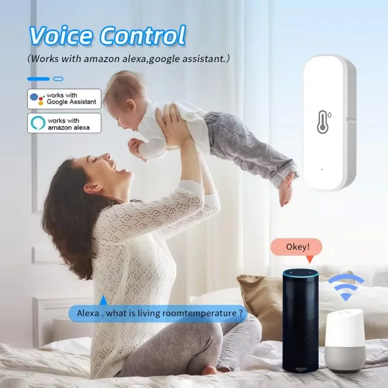 Tuya Zigbee/WiFi مستشعر درجة الحرارة والرطوبة، مقياس حرارة متصل بالمنزلي متوافق مع Smart Life Alexa Google Assistant