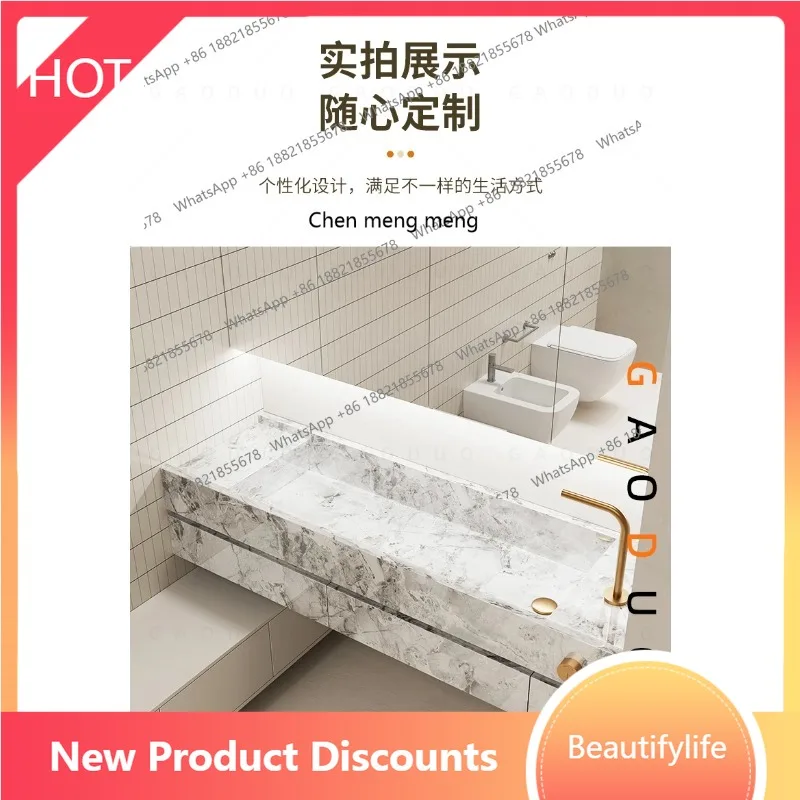 

A13 Rock slab integrated basin hotel villa high-end hanging hand washing table washbasin bathroom cabinet customization