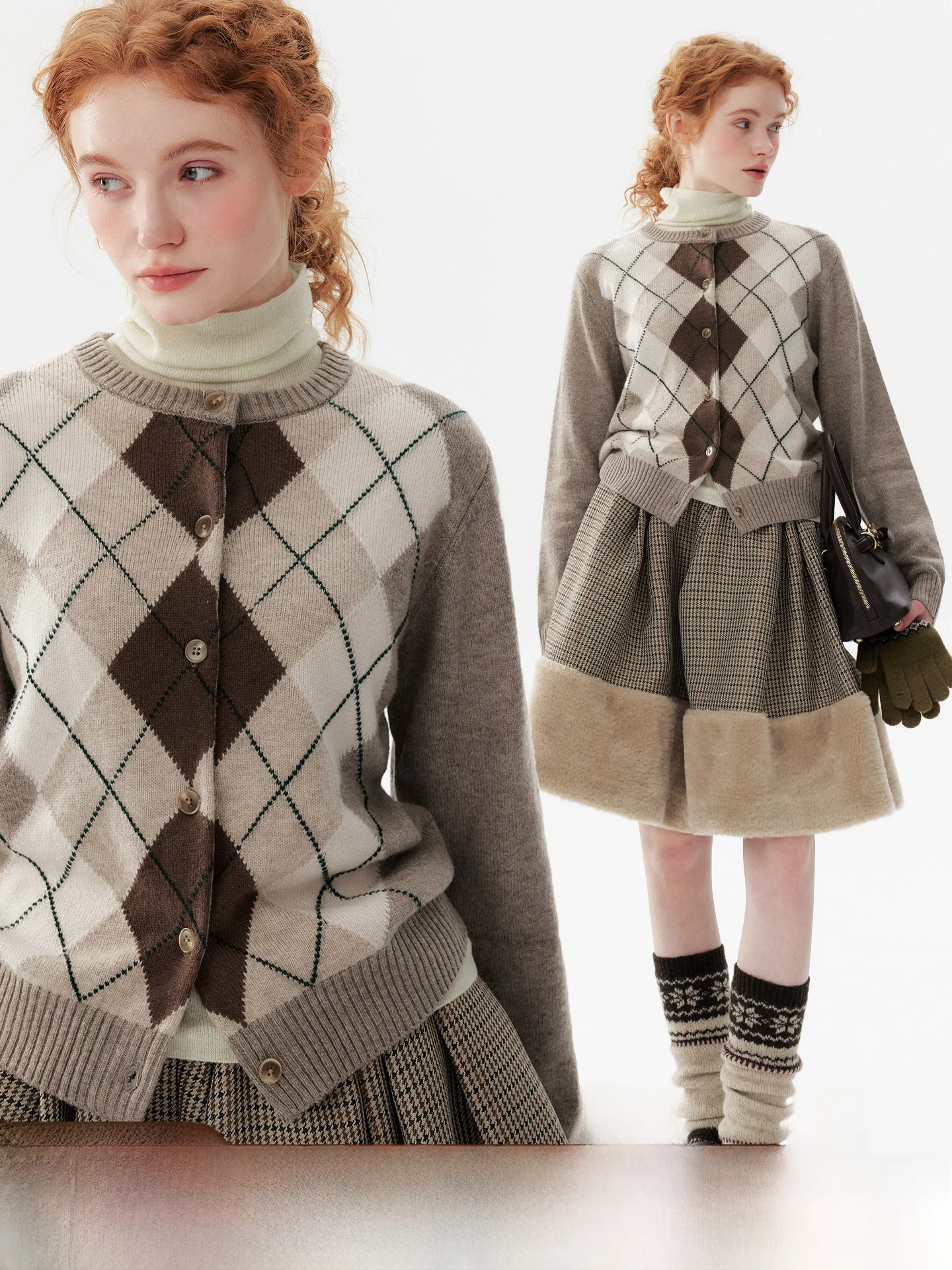 

Шерстяной вязаный кардиган женский свободного кроя, зимний топ, цветной, с ромбовидным узором, в стиле колледж, длинный рукав