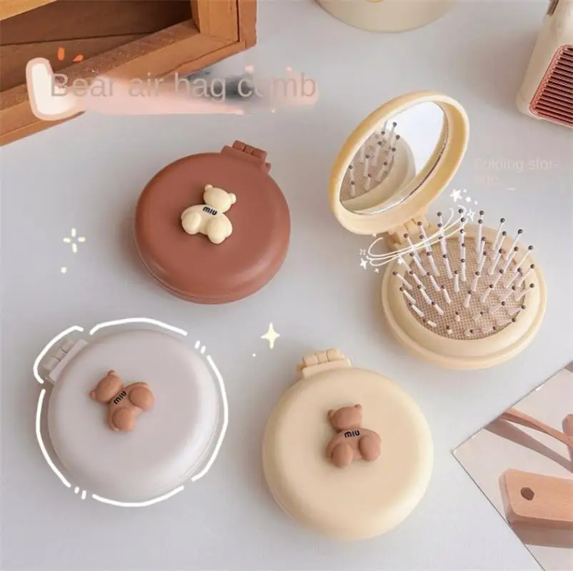 Mini ayı katlanabilir saç tarak baş masajı karikatür hava yastığı Anti statik şekillendirici aksesuarları taşınabilir çocuk kız saç fırçası