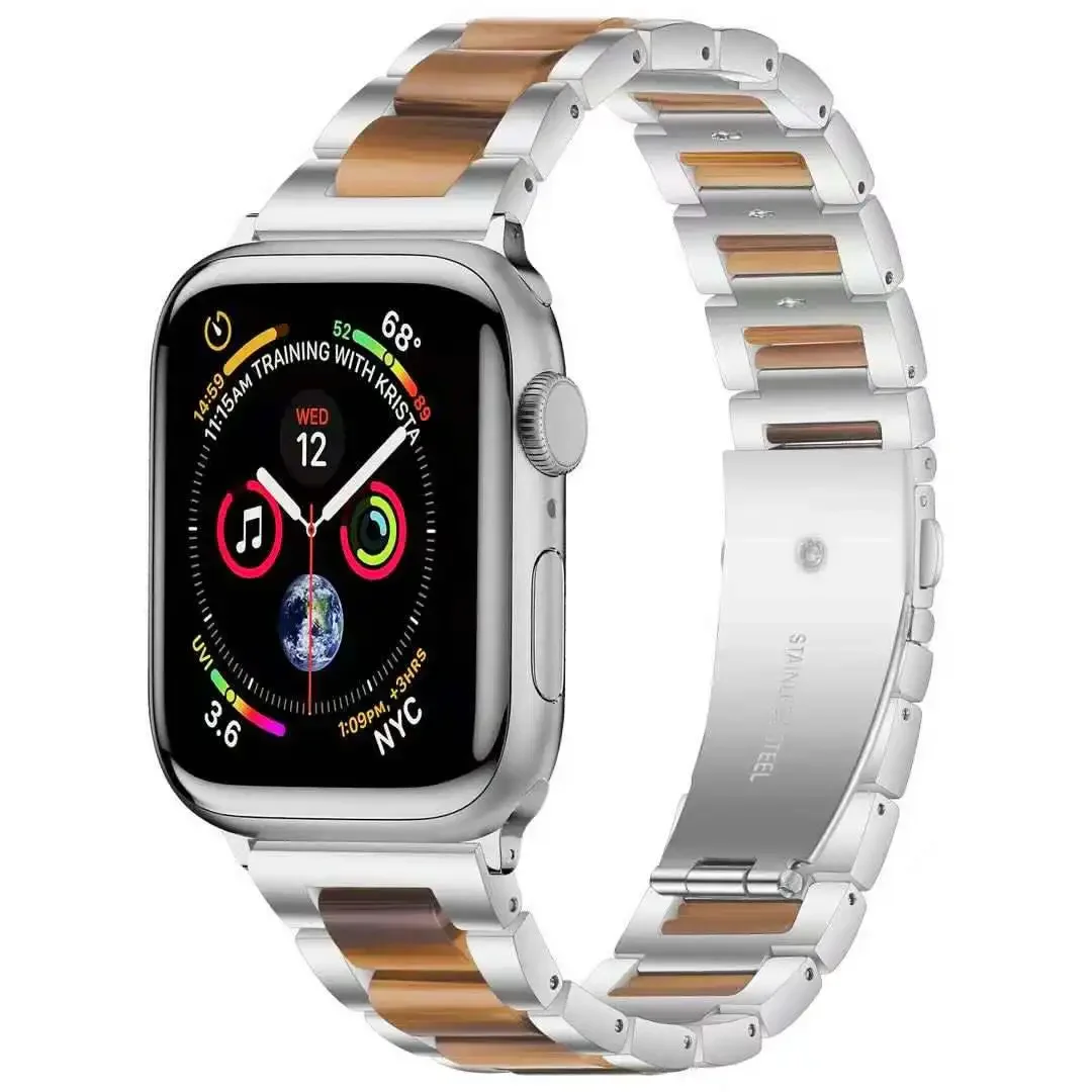 Metaal + Hars Band Voor Apple Watch Ultra2 10 9 8 7 46Mm 45Mm 41Mm Luxe Roestvrijstalen Band Voor Iwatch 6 5 4 Se2 44Mm 42Mm 40Mm