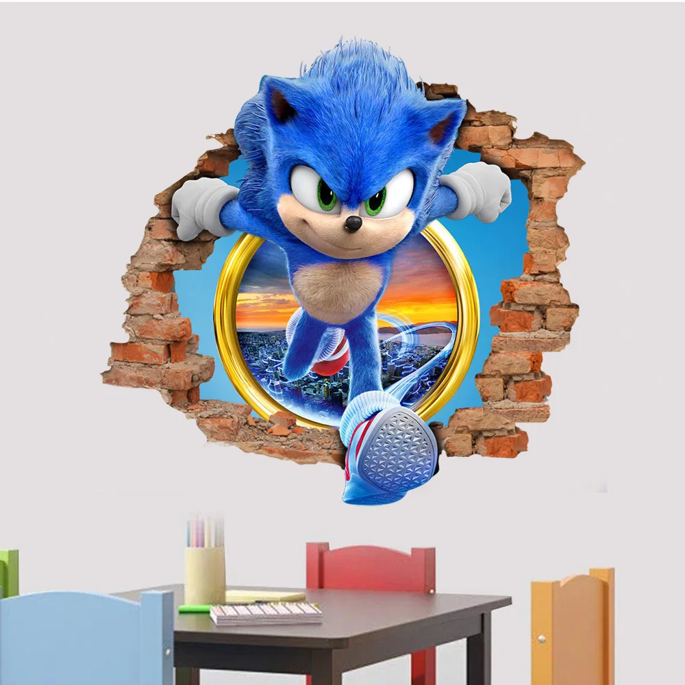 Papel tapiz 3D de Sonic The Hedgehog, pegatinas de pared impermeables con estampado de juego de Anime, decoración de habitación de niños, póster de