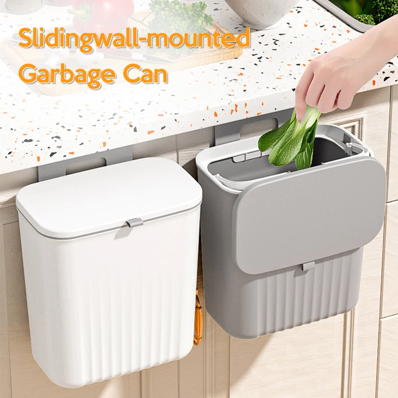 9L Wall Mounted Trash Can Kitchen Cabinet Storage Bucket Bathroom Trash Can Garbage Bin Counter Bins Dustbin Kitchen Accessories