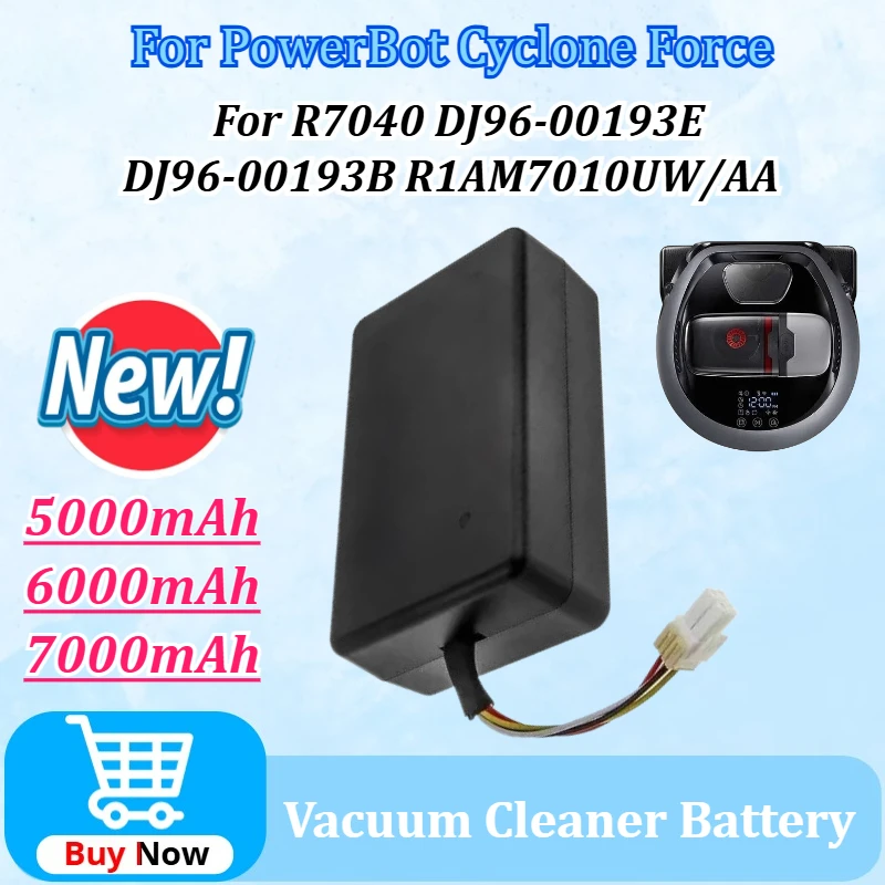 

21.6V 7000mAh for Samsung for PowerBot Cyclone Force R7040 DJ96-00193E DJ96-00193B R1AM7010UW/AA Robot Vacuum Cleaner Battery