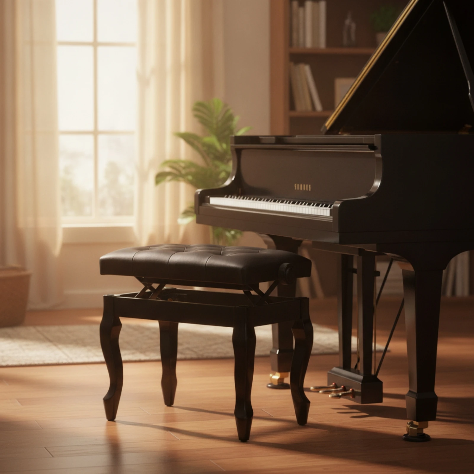 Piano Bench with Adjustable Height Solid Wood Piano Bench Keyboard Seat Leather Furniture Padded for Pianists, Home view 4