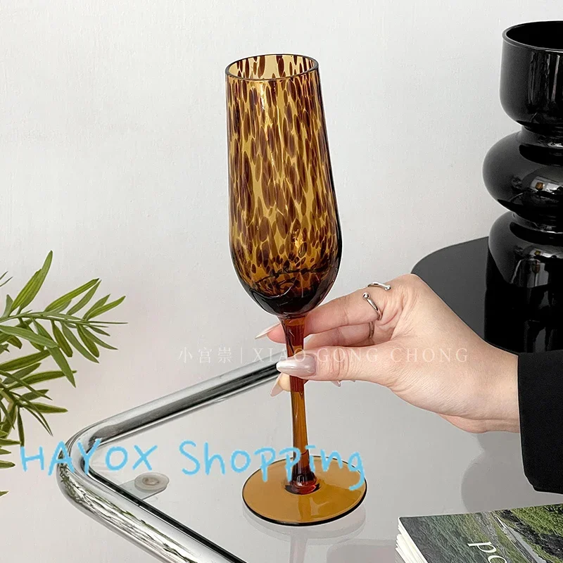 Vintage Amber Leopard Print Handmade Red Wine Glass Creative Crystal Goblet Art Apple Cup Whiskey Glass Cup Fine Wine Glasses