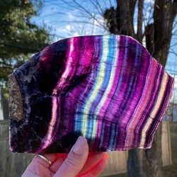 Rainbow Fluorite Slice Crystal Plate, Home Decor, Desk Decor, Bedside Table Ornaments, Beautiful Holiday Gift