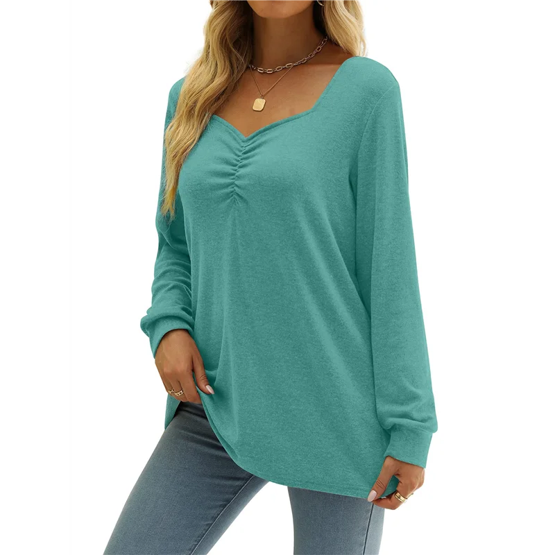 

ABRT-Женская однотонная блузка с длинным рукавом и милым воротником, элегантная повседневная блузка с принтом, толстовка, туники, пуловер