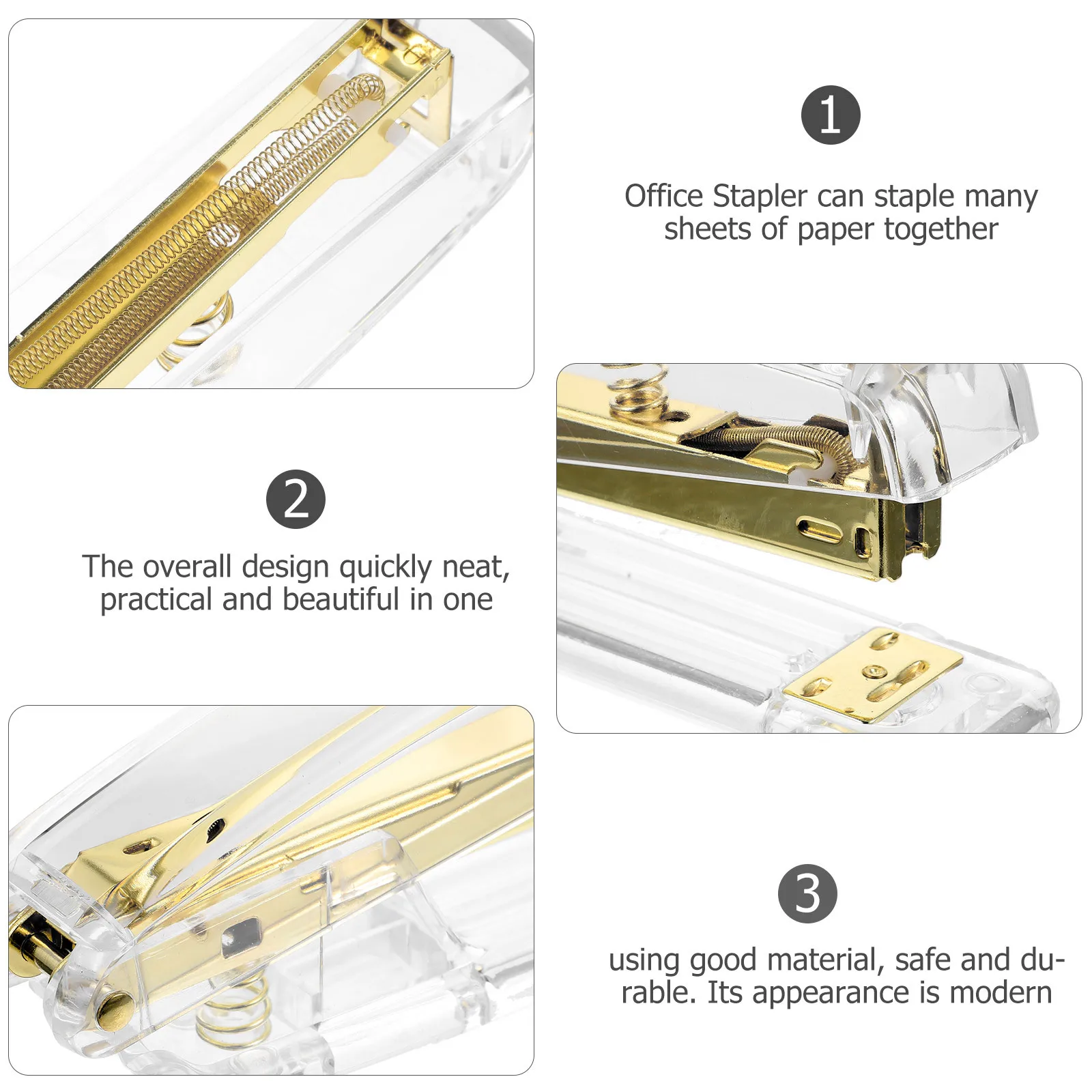 Office Stapler Transparent Plastic Material Smooth Automatic Spring Back Function Reliable Binding Performance for Daily Use