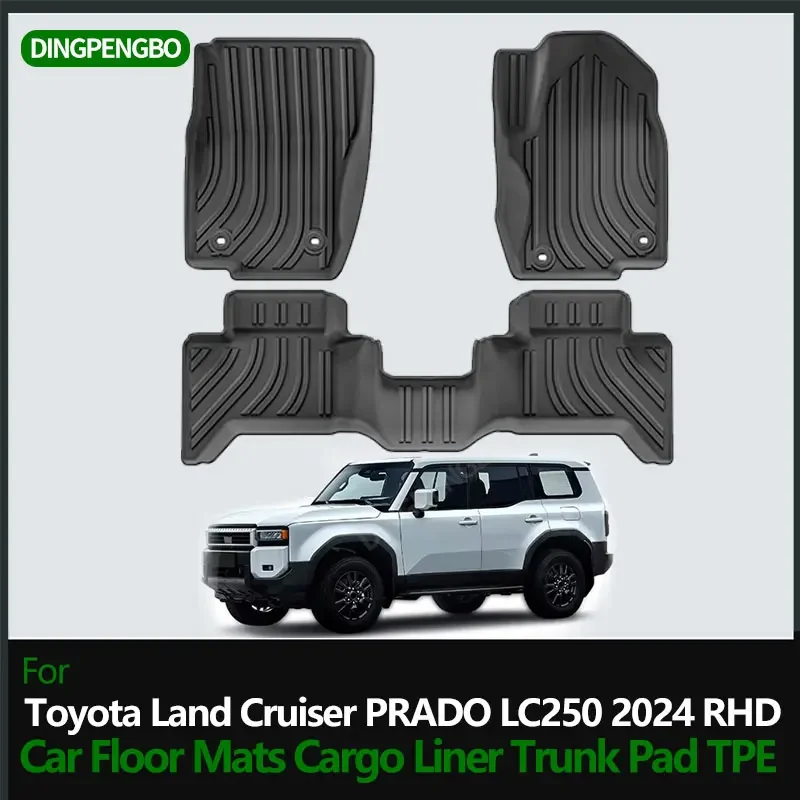 Для Toyota Land Cruiser PRADO LC250 2024, коврики в багажник с RHD, подушечки для ног из ТПЭ, подушки для спинки сиденья, задние водонепроницаемые внутренние аксессуары