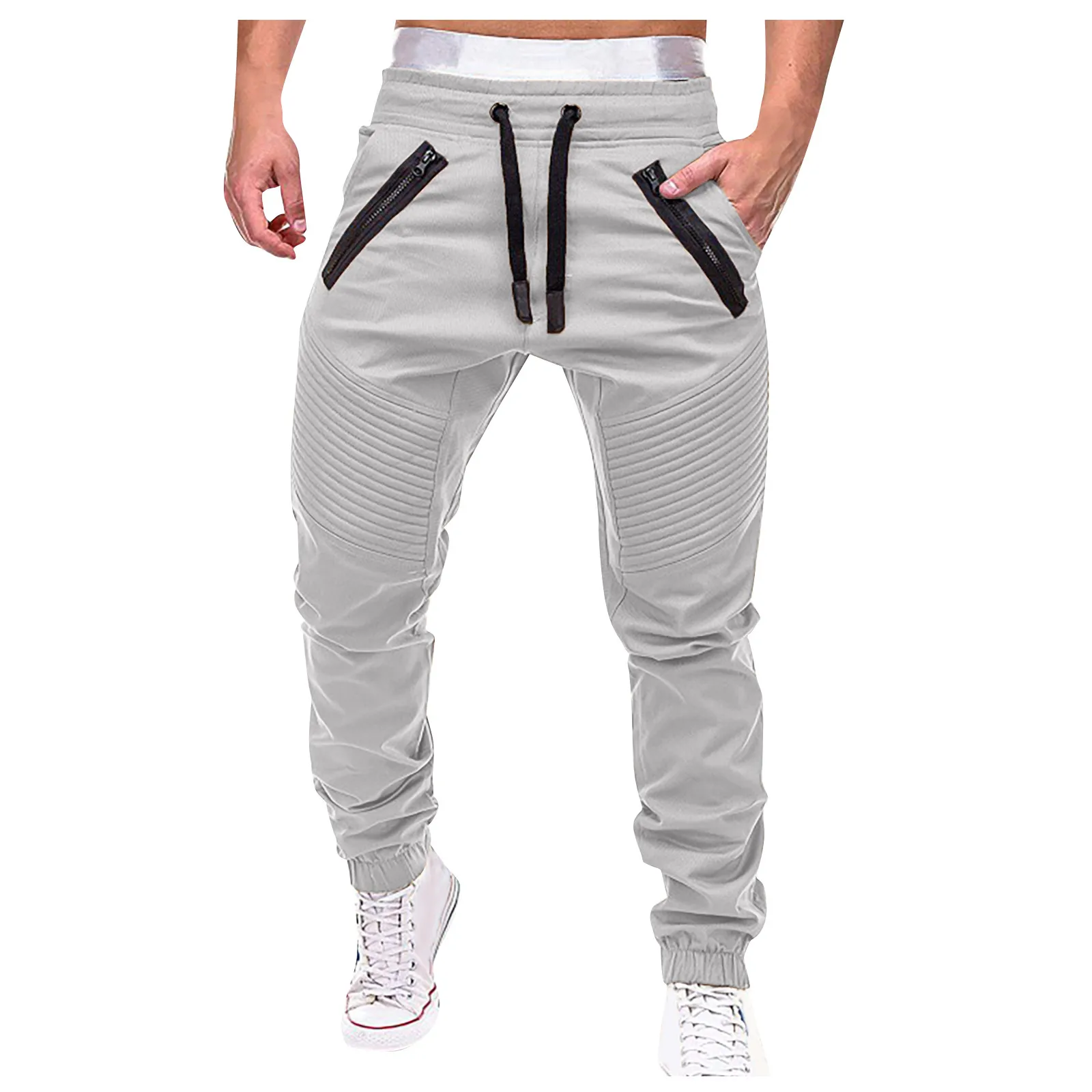 

Men'S Causal Pants Spring Fashion Classic Sport Skinny Cargo Pants Solid Color Slim Fit Drawstring Elastic Waist Pants