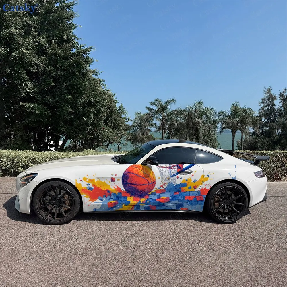 

Sports Basketball Graffiti Splash Car Side Wraps, Self-Adhesive PVC Waterproof & Scratch-Resistant Stickers, Car Accessory Gift