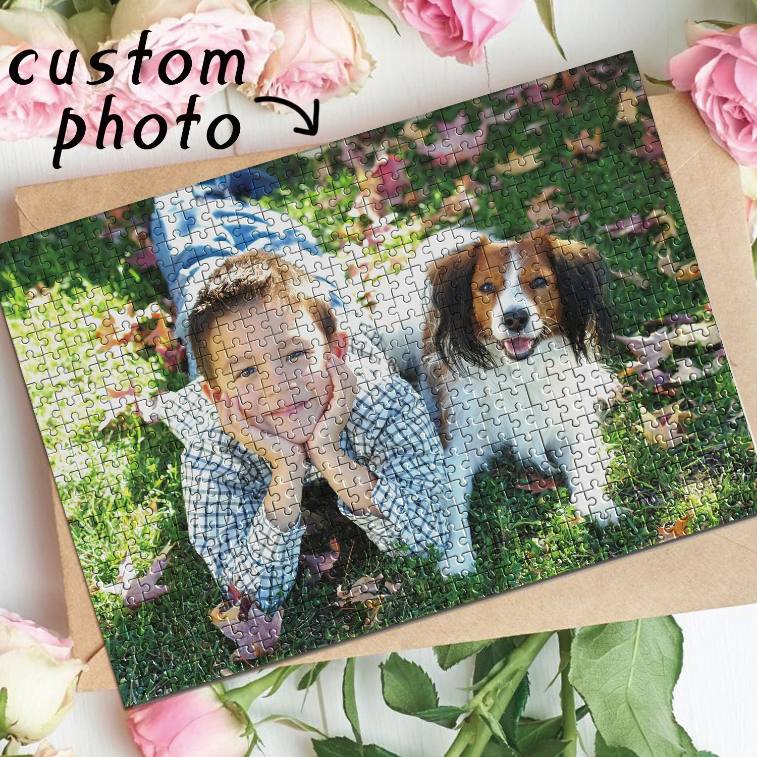 35/150/300/500/1000 elementów puzzle z własnym zdjęciem dla psa i dziecka, personalizowane puzzle DIY z portretem, puzzle antystresowe z własnym zdjęciem