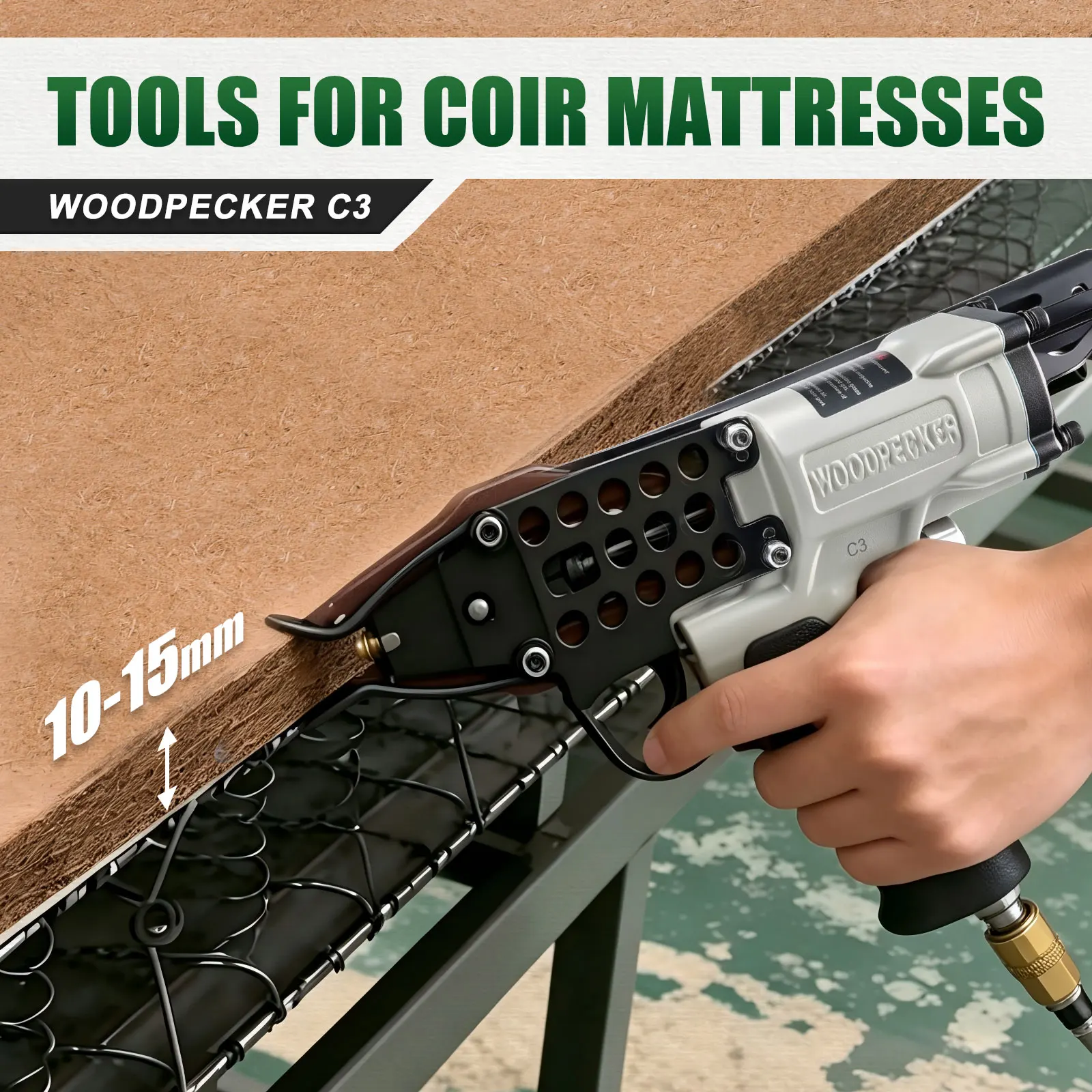 Woodpecker C3  15 Gauge, 1-1/4” Outside Crown, 10.5mm Closure Diameter, for Coir Mattress