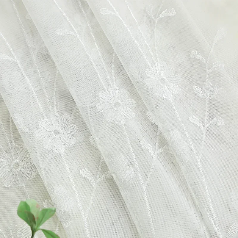 White Gauze Small Fresh Passage Style Curtains for Living Room Balcony Embroidered Curtain Living Room Bedroom Bay Window