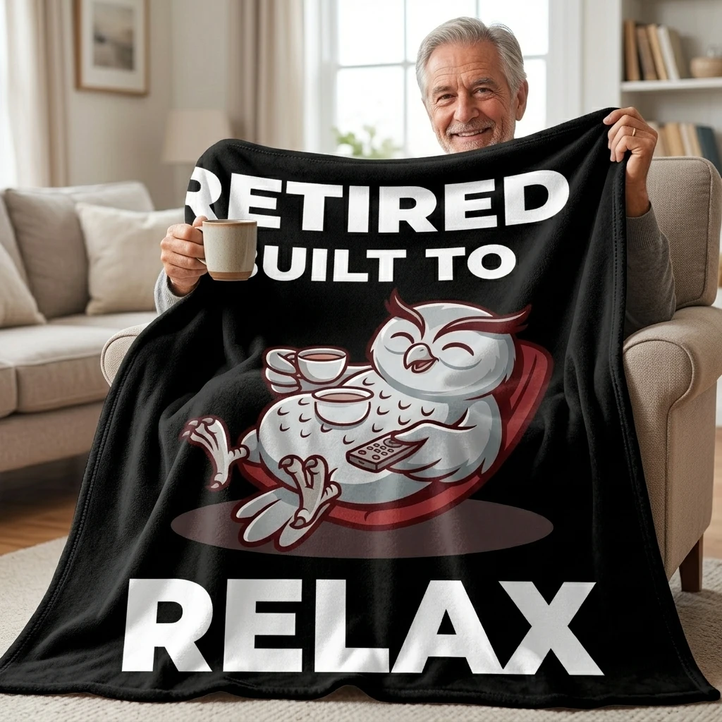Retired Relaxing Owl Built To Relax Flannel Throw Blanket, Funny Leisure Retired Owl Graphic Soft Cozy Lightweight Home Decor