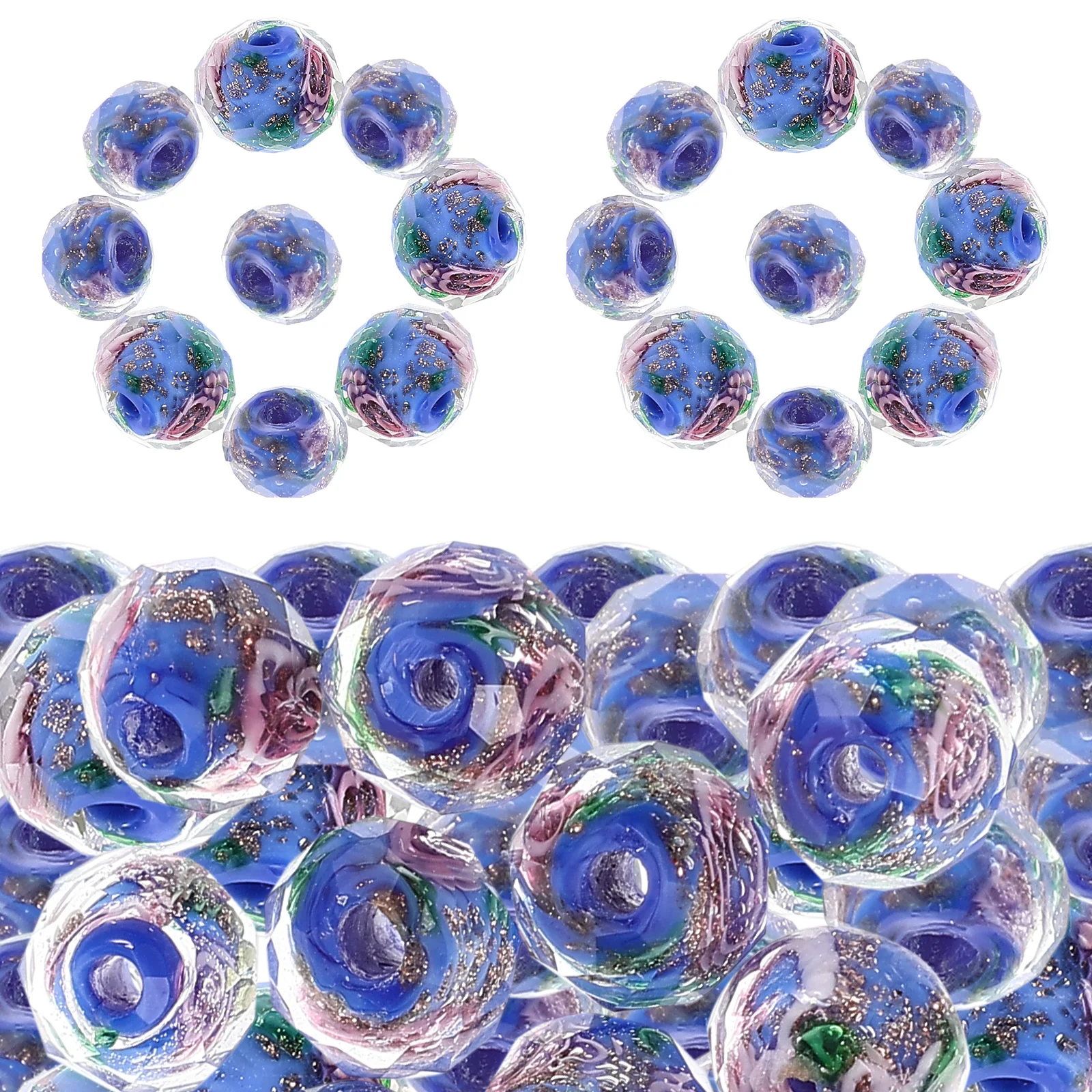 

40 Pcs Jewelry Beads Assorted Colors DIY Craft Kit Glass Flower Spacer Necklace Bracelet Decorations azure stone Handcraft