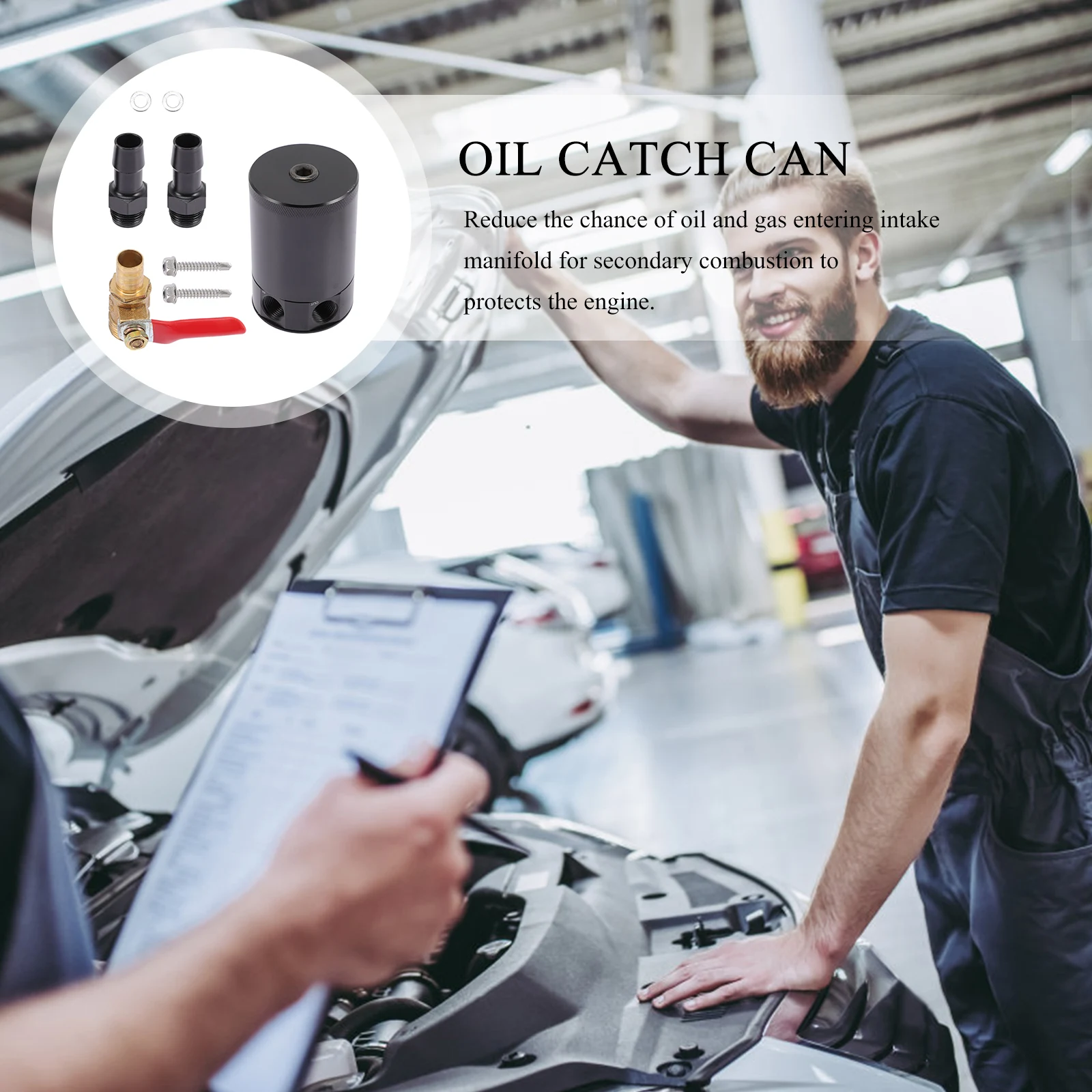 

Oil Catch Can Metal Oil Reservoir Tank Expansion Coolant Overflow Baffled Valve Universal Car Engine Exhaust Gas