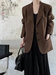 LANMREM Korean Version Long Sleeved Blazer For Women 2024 Autumn New Notched Collar Single Breasted Office Lady Coat 2DA8836