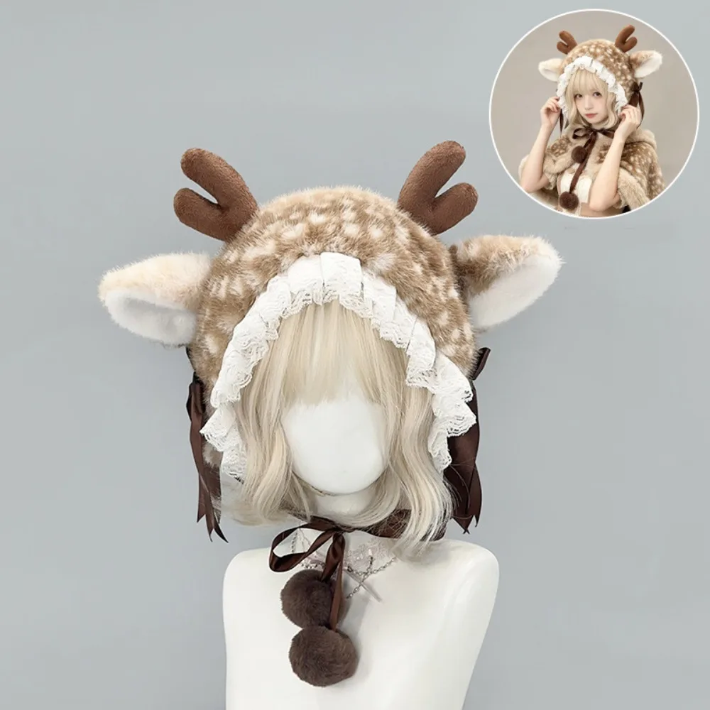 Thick Deer Pattern Faux Fur Hat Leg Cover Warm Cross-tie Scarf Cozy Skin Friendly Japanese Pile Reindeer Leg Warmers
