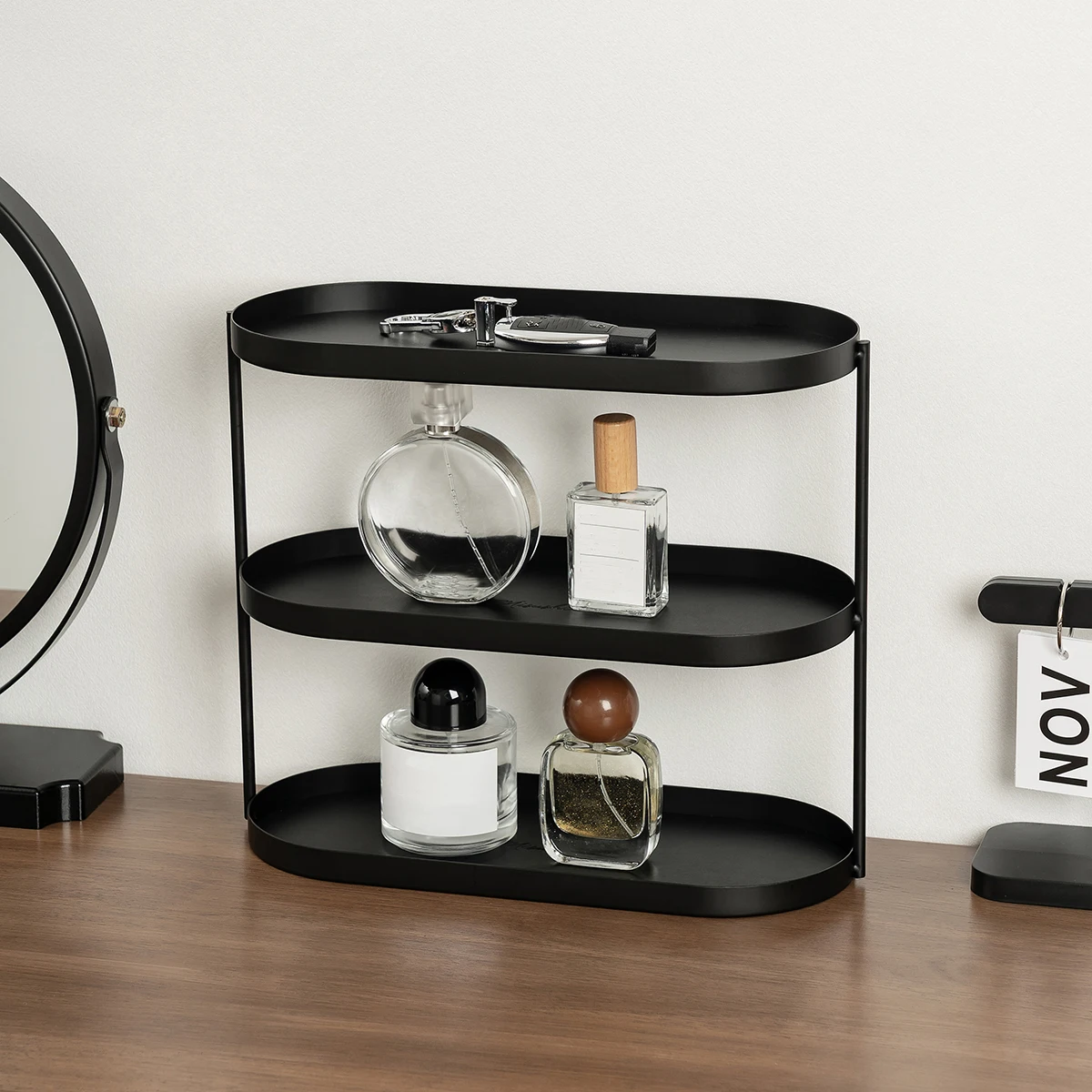 No Need to Install a 3-Tier Metal Storage Rack, Oval-Shaped Large-Capacity Desktop Organizer, Cosmetics Storage Rack Suitable for Bedroom Vanity, Bathroom Sink, and Kitchen Storage