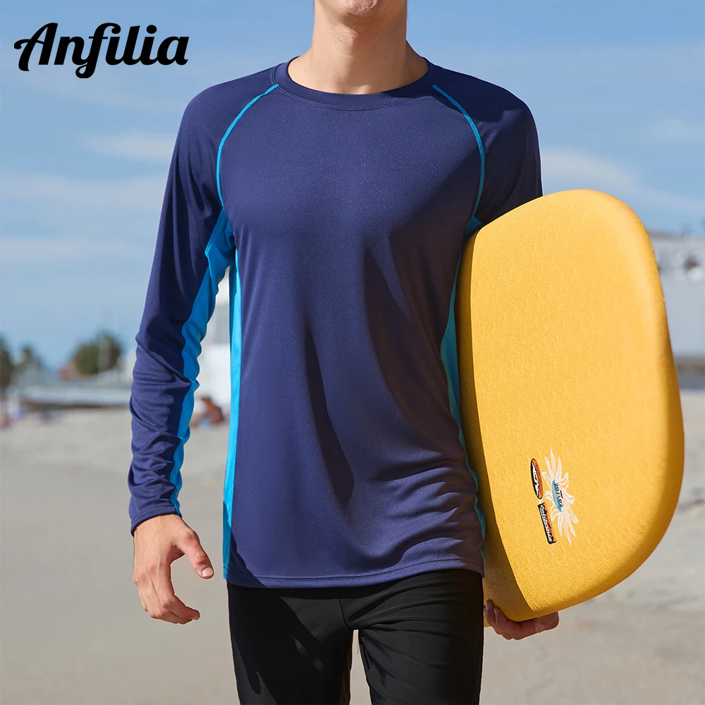 

Мужская футболка Anfilia с длинным рукавом, защитой от солнца UPF 50+, быстросохнущая, для серфинга и плавания