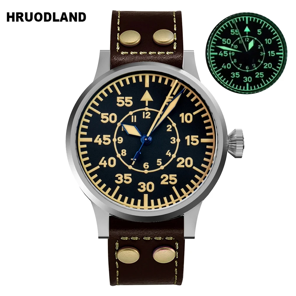 Hruodland F013 Classic Retro Men\'s Automatic Mechanical Watch Sapphire Stainless Steel Leather Waterproof 10Bar Luminous watch