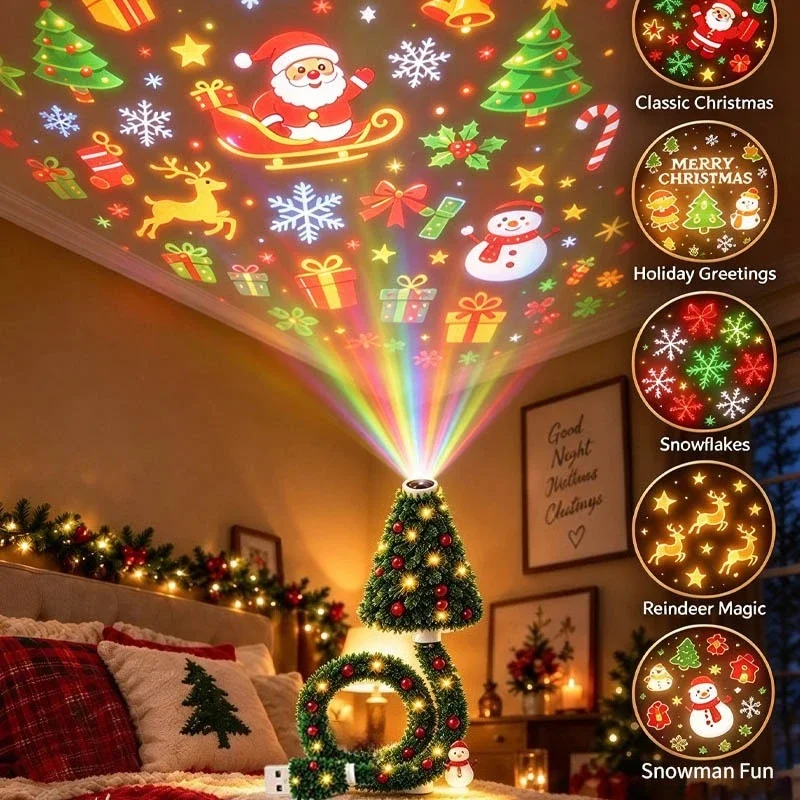 USB Powered HD Christmas Projector Plug and Play Ceiling Light Snowman Lamp Indoor Holiday Decoration for a Home Party Room Use