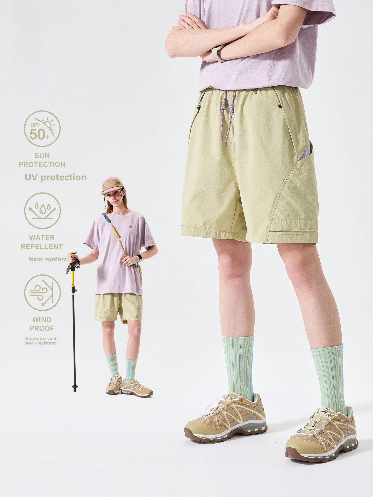 LAZY DAY Outdoor Waterproof Workwear Shorts Women's Lightweight Summer Hiking Sports Color Block Five-Point Pants