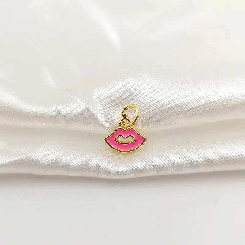 Gold Plated Enamel Small Lips Charms for Necklace Bracelets Earrings Colored Mouth Kiss Pendant DIY Jewelry Making Accessories