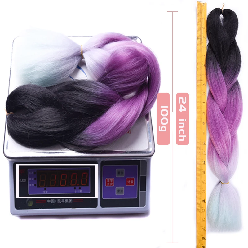 Estrela cheia jumbo tranças de cabelo sintético 24 'jumbo fibra de alta temperatura jumbo ombre verde roxo reta caixa trança cabelo para mulher