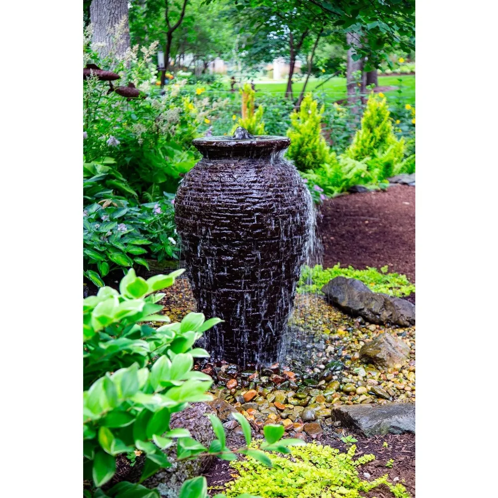 78207 نافورة جرة متوسطة الحجم مكدسة للمناظر الطبيعية والحدائق، طول 45 بوصة رمادي داكن #1