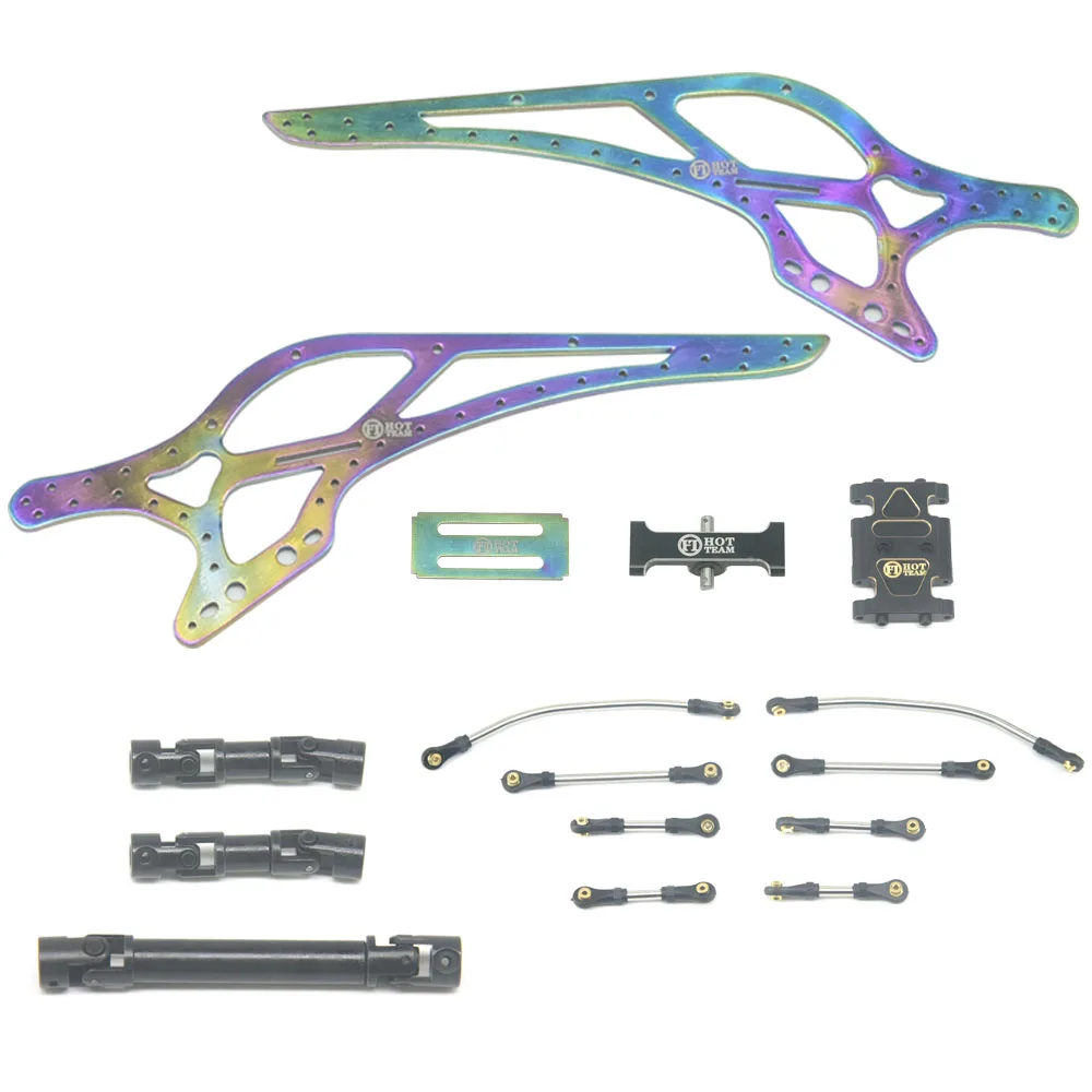 Titanium LCG Chassis Frame with Chassis Links Driveshaft Hanger Beam and Brass Skid Plate Set for Axial SCX24 1/24 RC Parts