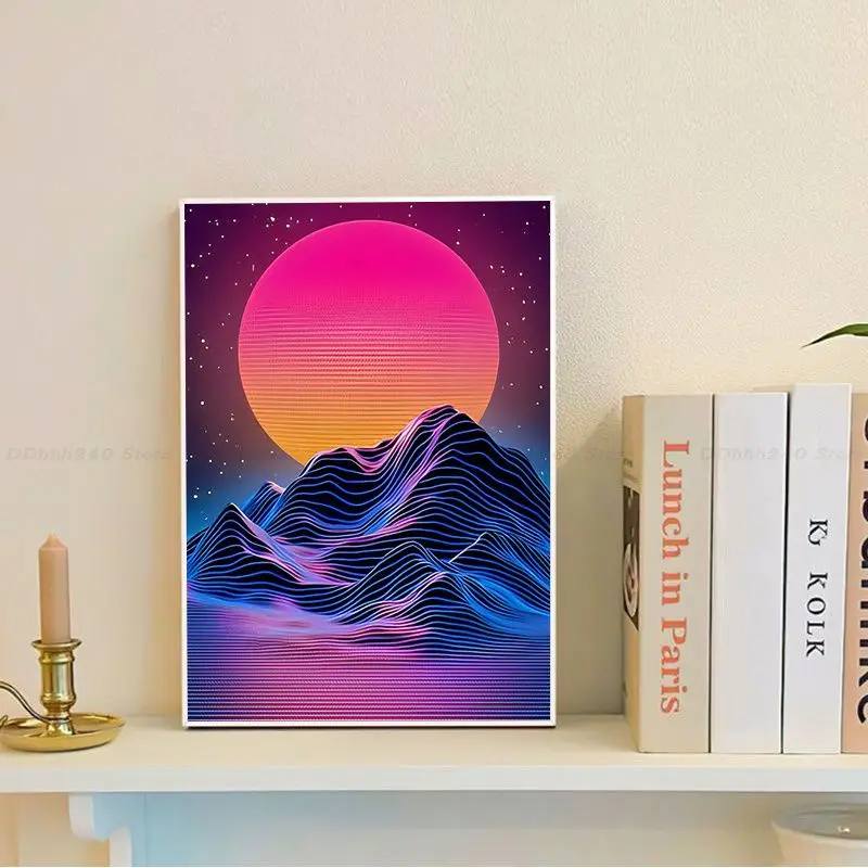 Neon Retrowave Synthwave Whitepaper Poster Decoracion Painting Wall Art White Kraft Paper Decor Art Wall Stickers