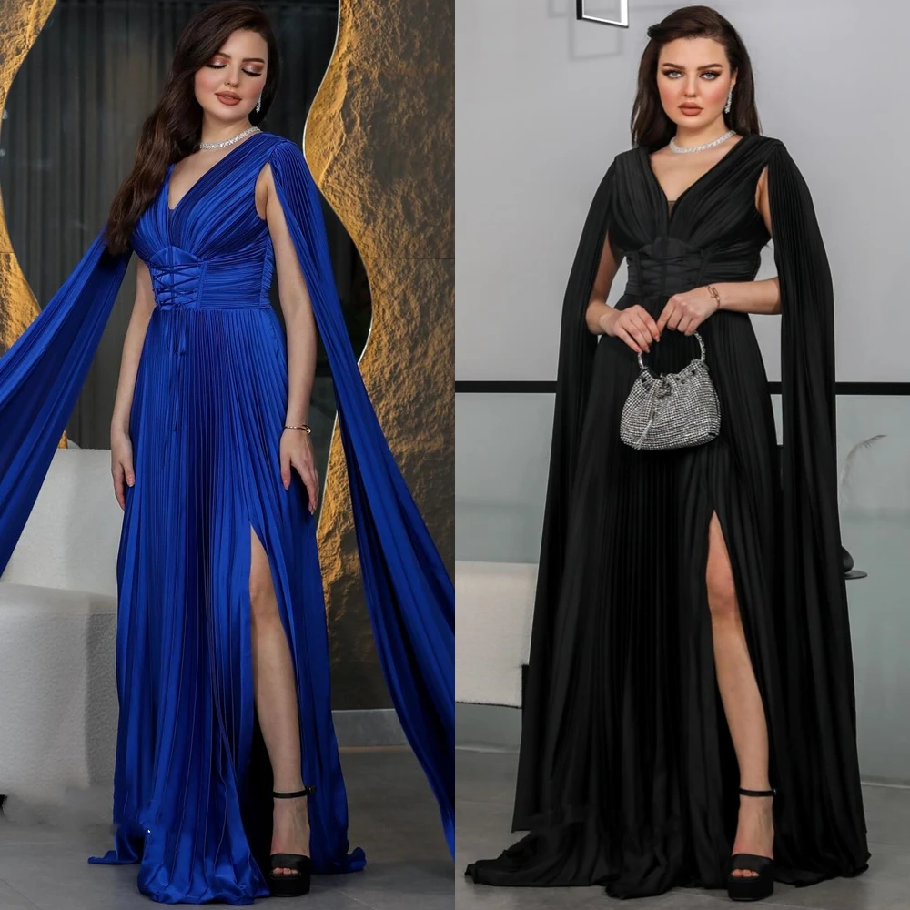 Jiayigong    Satin Draped Birthday A-line V-neck Bespoke Occasion Gown Long es Saudi Arabia  