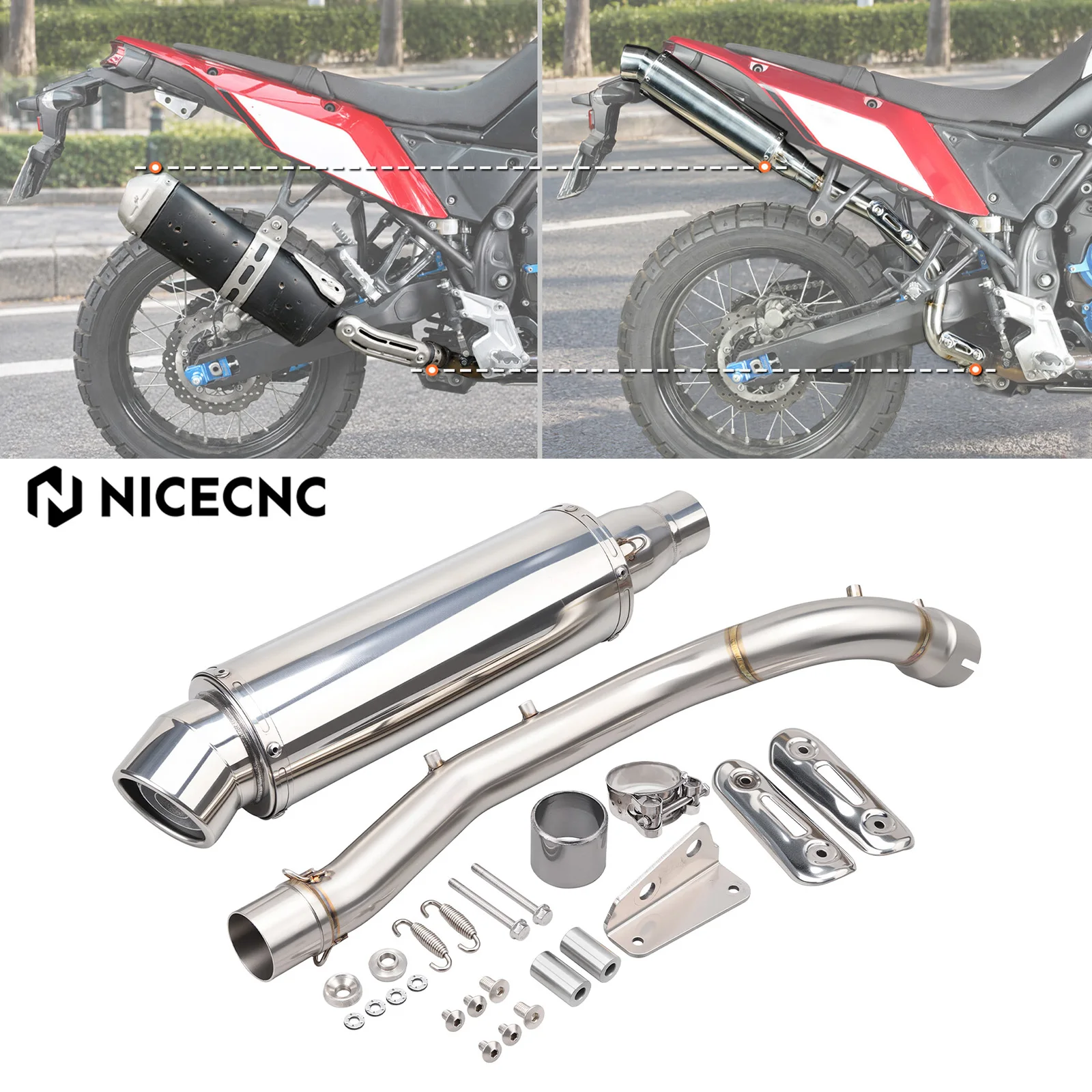 2019-2026 For Yamaha Tenere 700 XTZ690 T700 Rally Extreme World Raid Standard Motorcycle High Exit Exhaust Mid Pipe Muffler