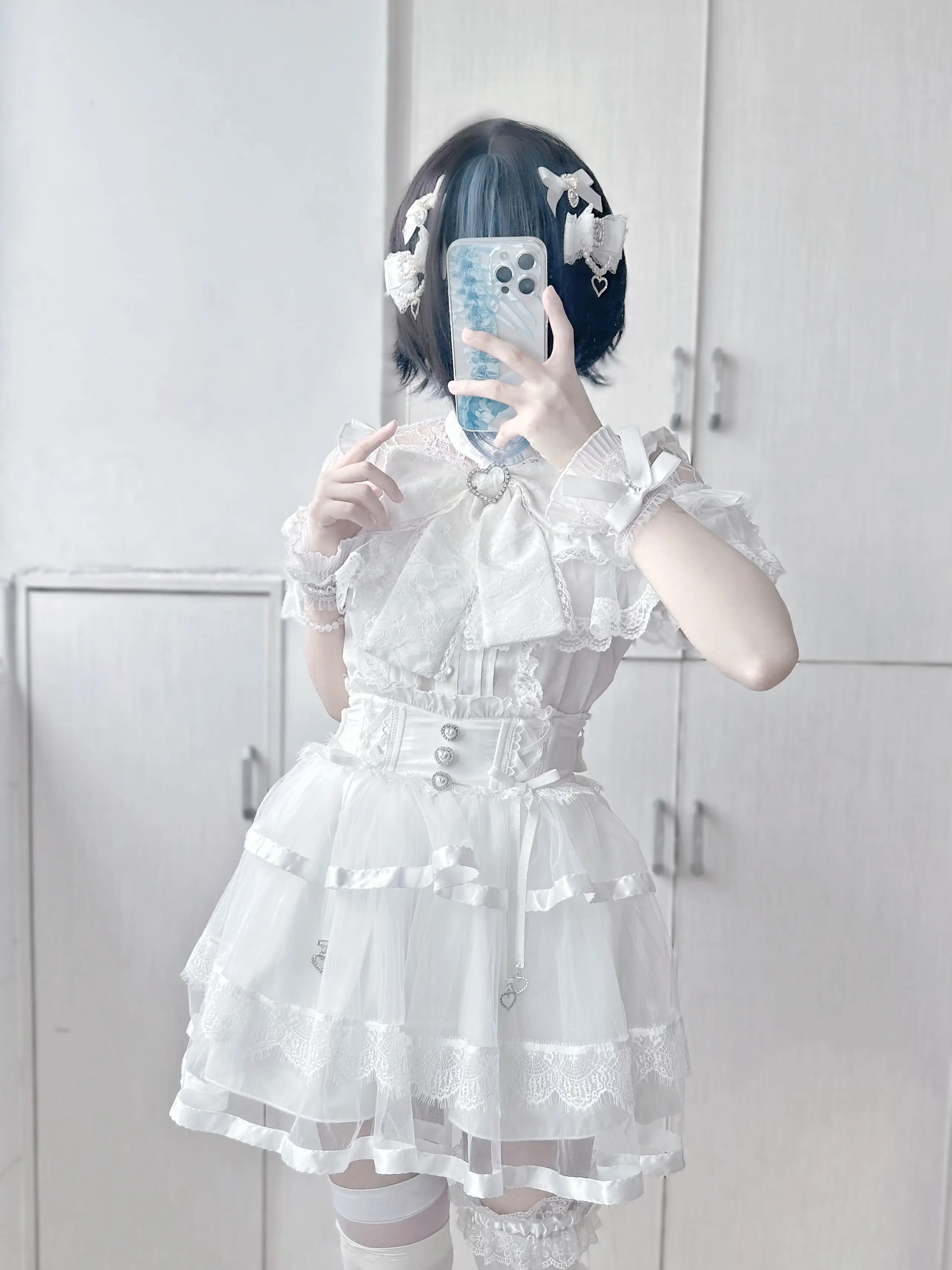 和風ゴシックスカート半袖シャツセット女の子甘いクールキュートなリボンスリムフィットトップパフィースカート女性のロリータ衣装