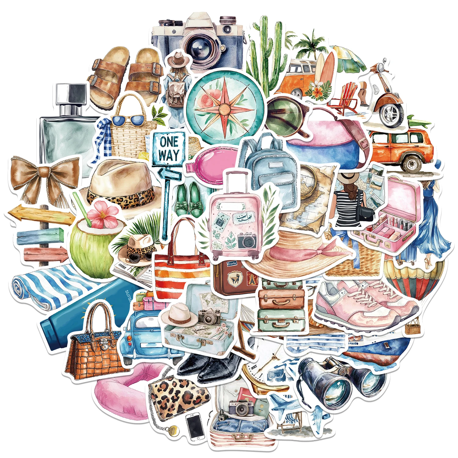 50 قطعة من ملصقات موضوع السفر DIY جراب هاتف الكمبيوتر المحمول زجاجة ترمس لعبة ملصقات