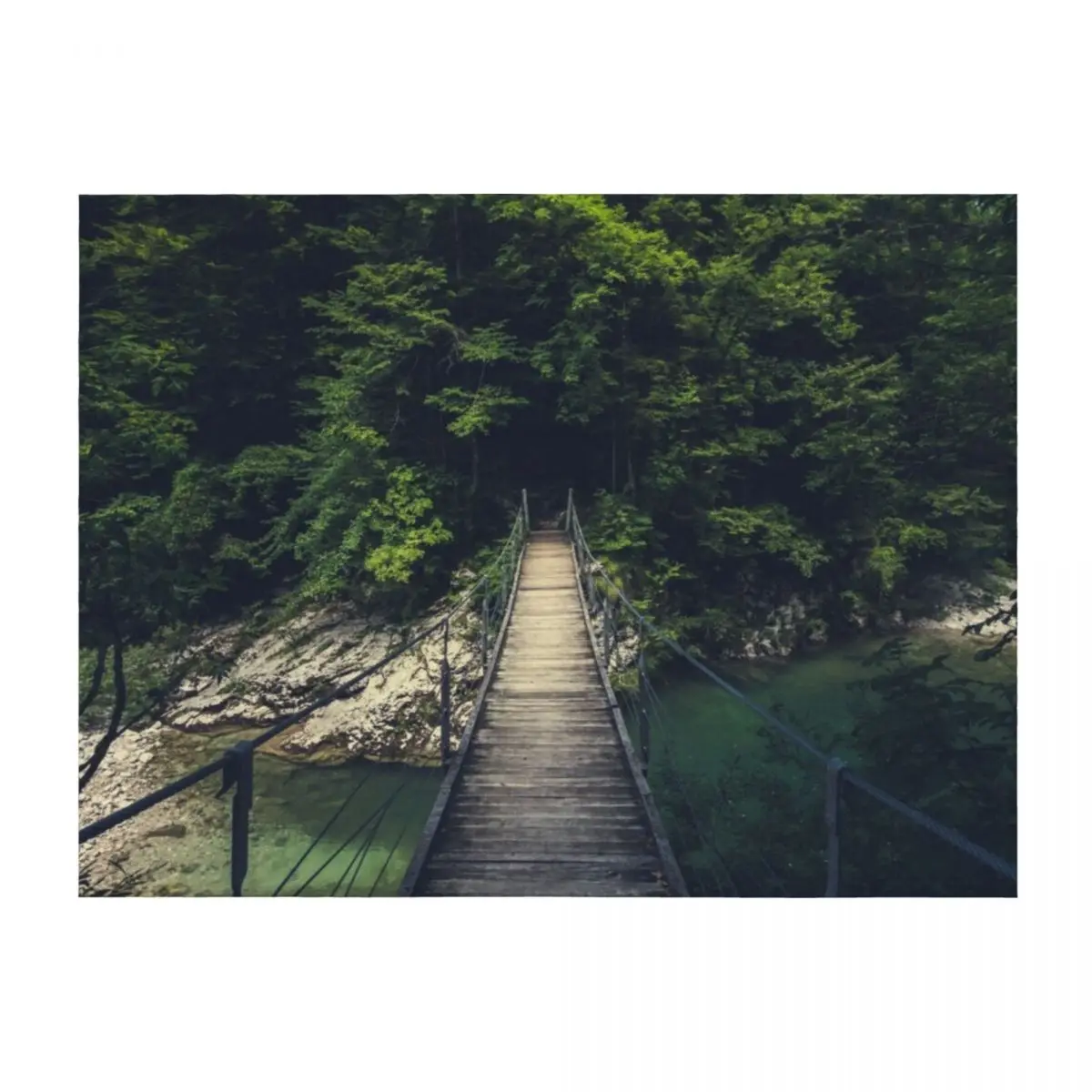 

Simple suspension bridge over river Idrijca, Slovenia Throw Blanket Camping Personalized Gift Thins Bed covers Blankets