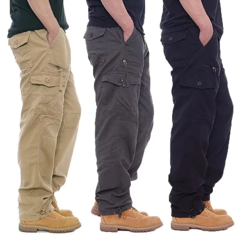 Men Casual Cargo Pants Male Loose Fit Camouflage Multi Pocket Baggy Sweat Pants Plus Size Cotton Pants Fashion Solid Color Pants